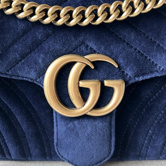 New Gucci GG Velvet Matelasse Small Marmont Shoulder Bag Cobalt Blue - Picture 9 of 17